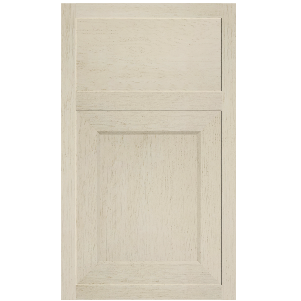 Bayside inset cabinet door and drawer front in Winter Frost finish on white oak
