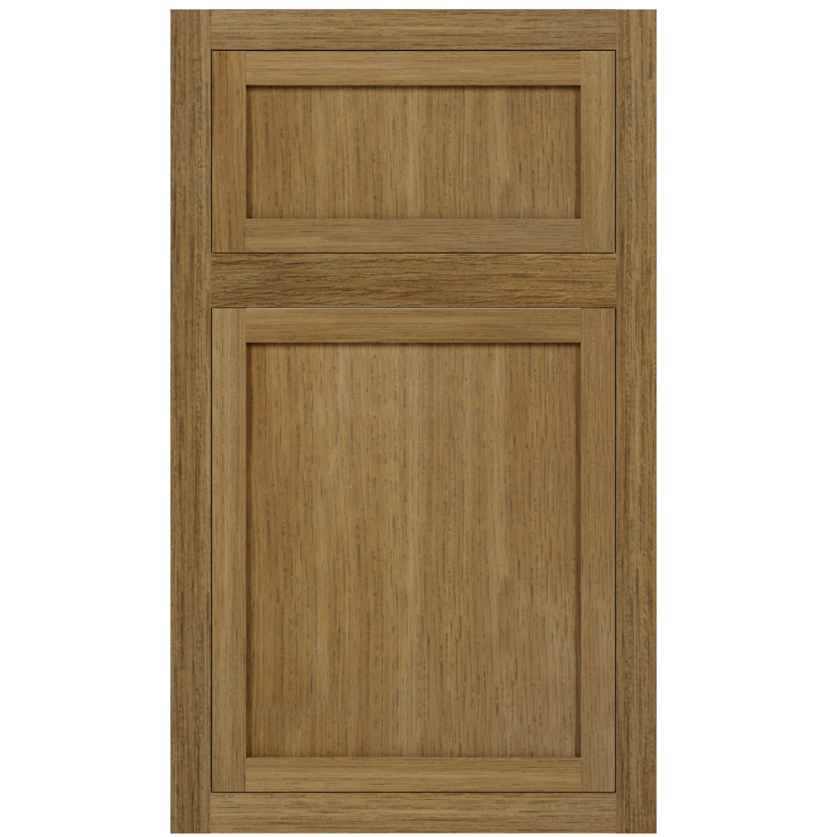 Slim Shaker inset cabinet door and drawer front in Shady Grove finish on white oak