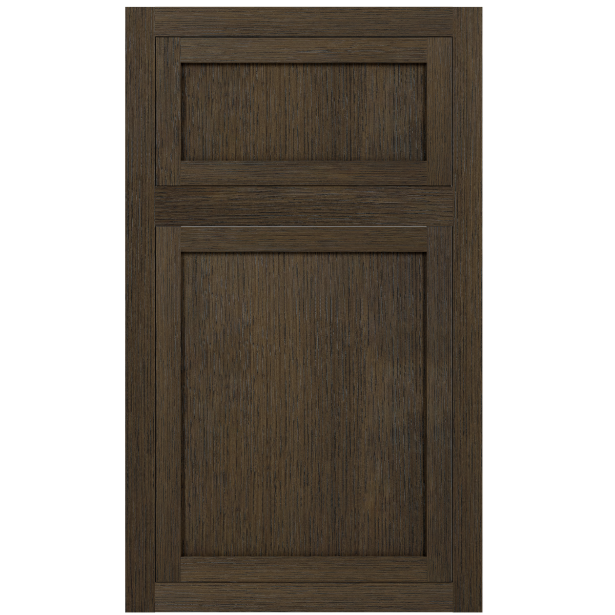 Slim Shaker inset cabinet door and drawer front in Tempest finish on white oak
