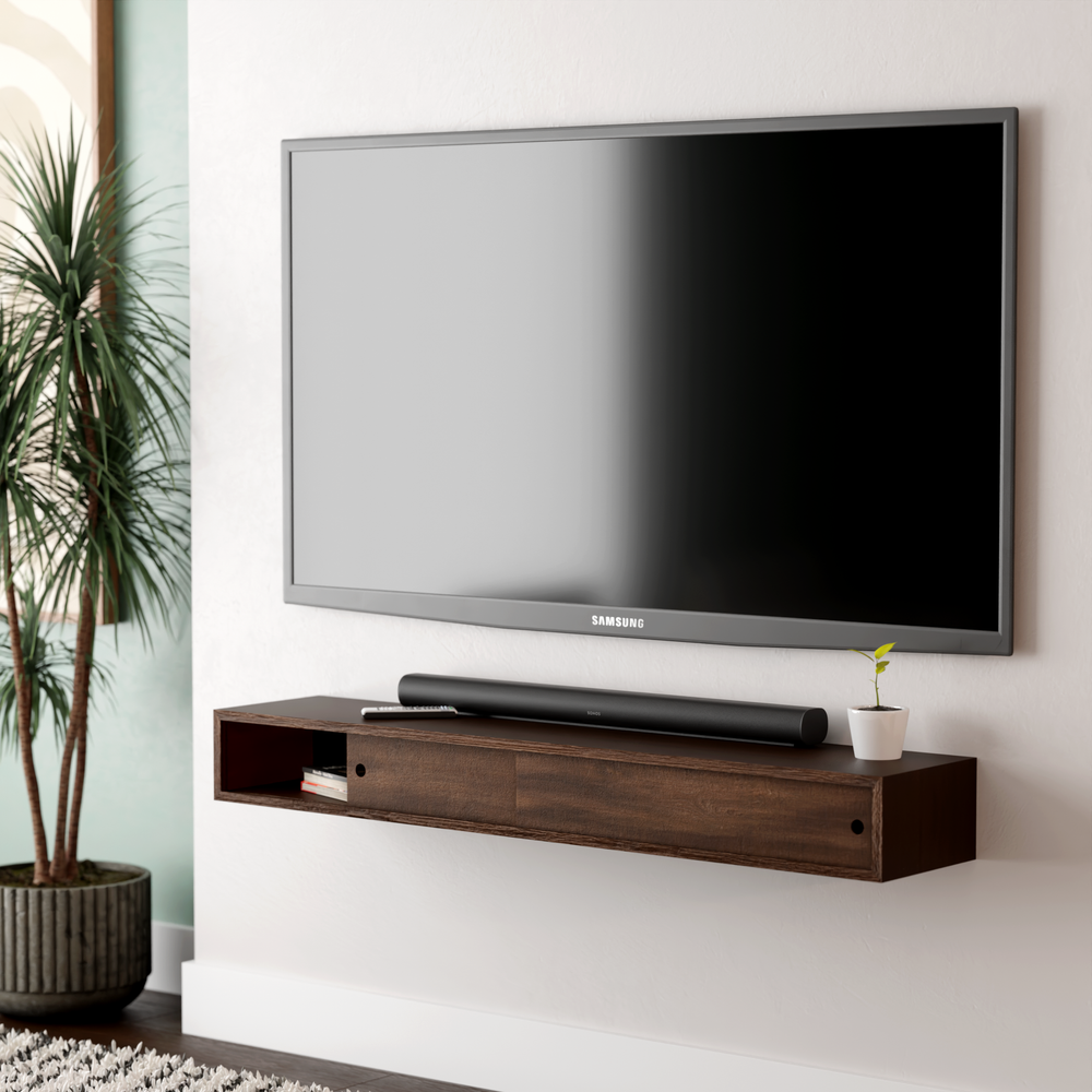 Wall-mounted media console design reference for a walnut project