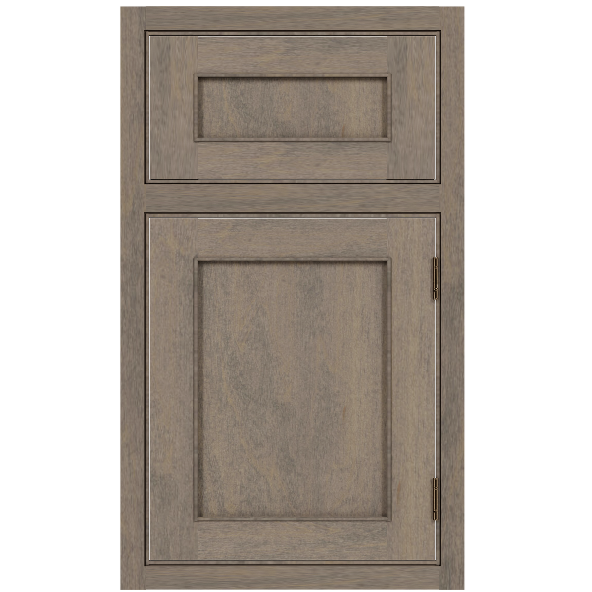 Minimalist inset cabinet door and drawer front in Silvercrest finish on hard maple