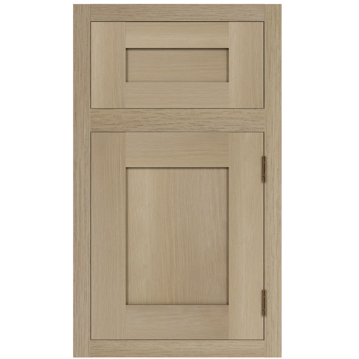 Shaker inset cabinet door and drawer front in Highland finish on white oak