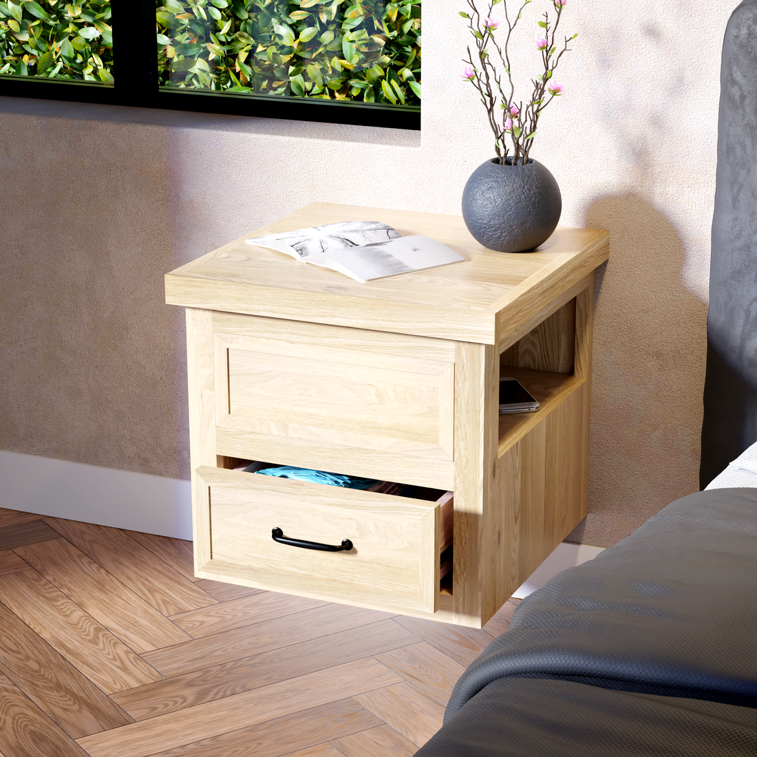 Masterworks Floating Side Cubby Nightstand — Original Concept — design view 1