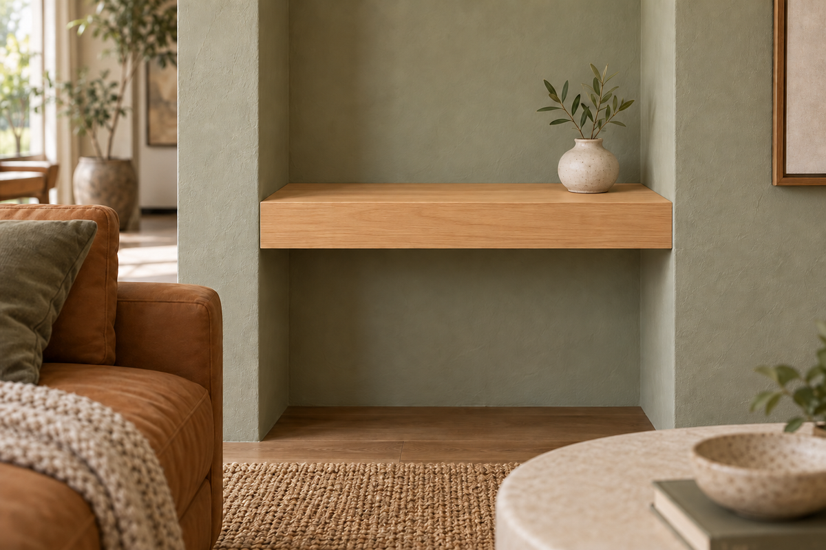 Natural Clear Alder floating shelf — unlit — Rubio Monocoat Pure