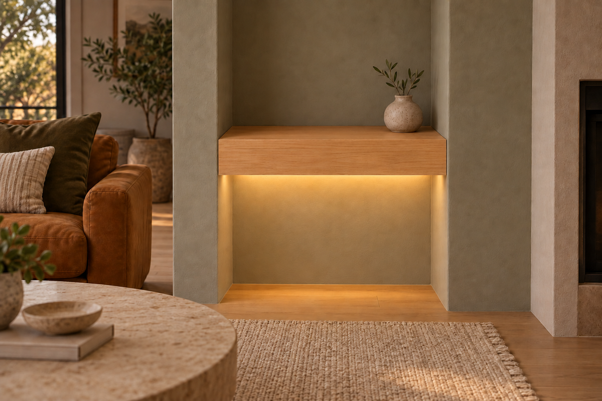 Natural Clear Alder floating shelf — Bottom Front LED-ready — Rubio Monocoat Pure