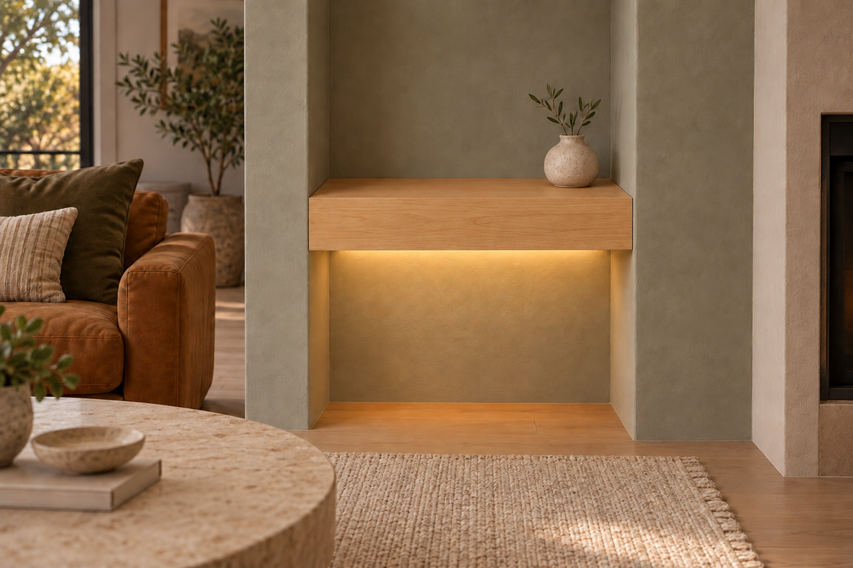 Natural Clear Alder floating shelf — Bottom Rear LED-ready — Rubio Monocoat Pure