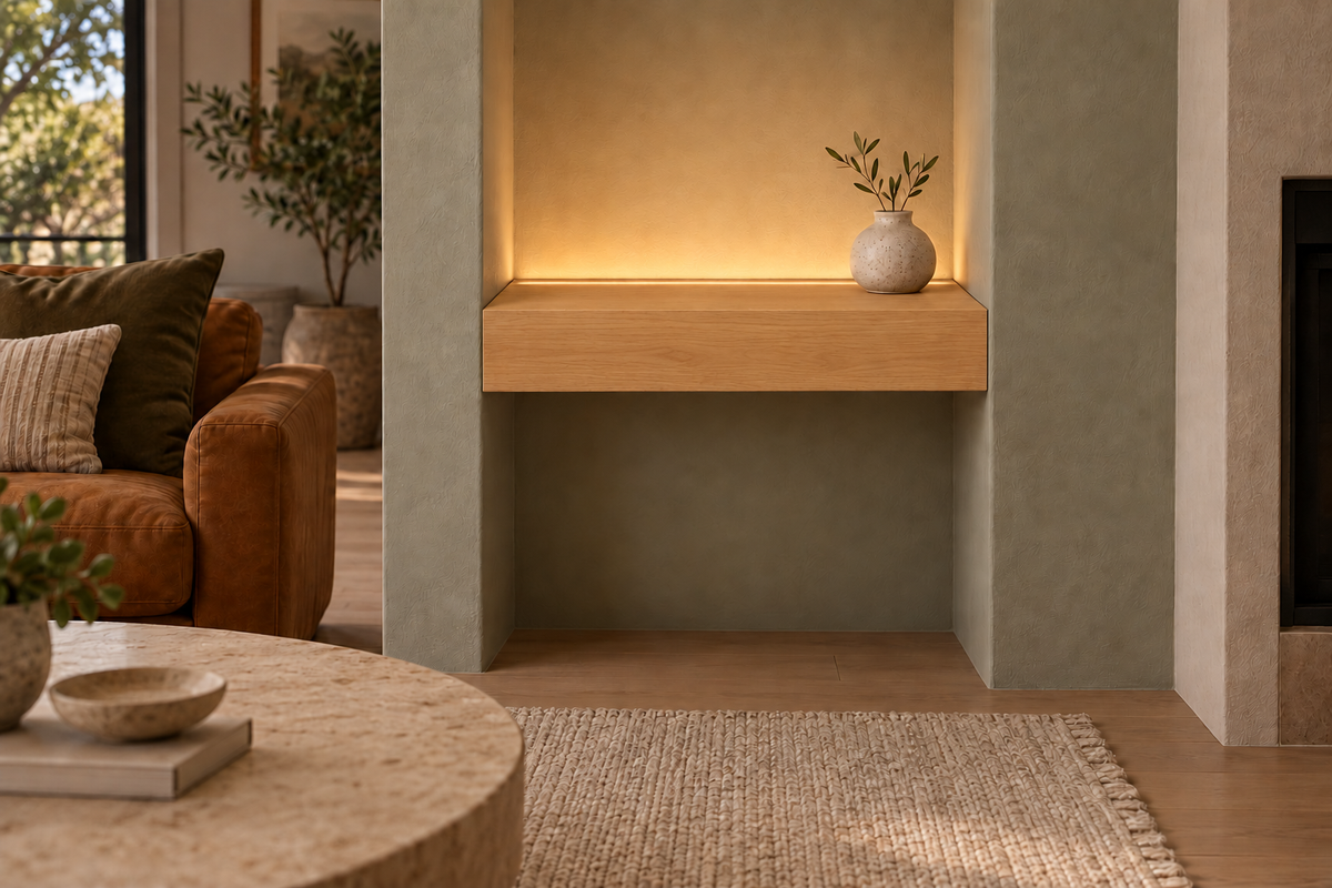 Natural Clear Alder floating shelf — Top Rear LED-ready — Rubio Monocoat Pure