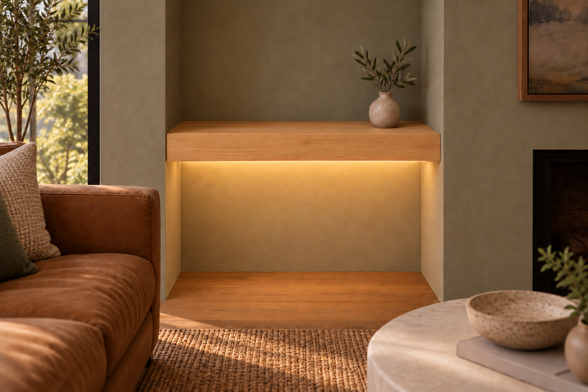 Natural Clear Alder floating shelf — Bottom Front LED-ready — Rubio Monocoat Pure