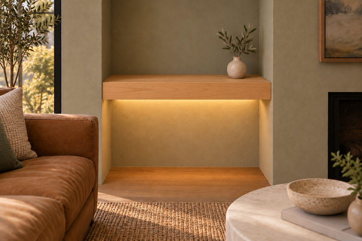 Natural Clear Alder floating shelf — Bottom Rear LED-ready — Rubio Monocoat Pure