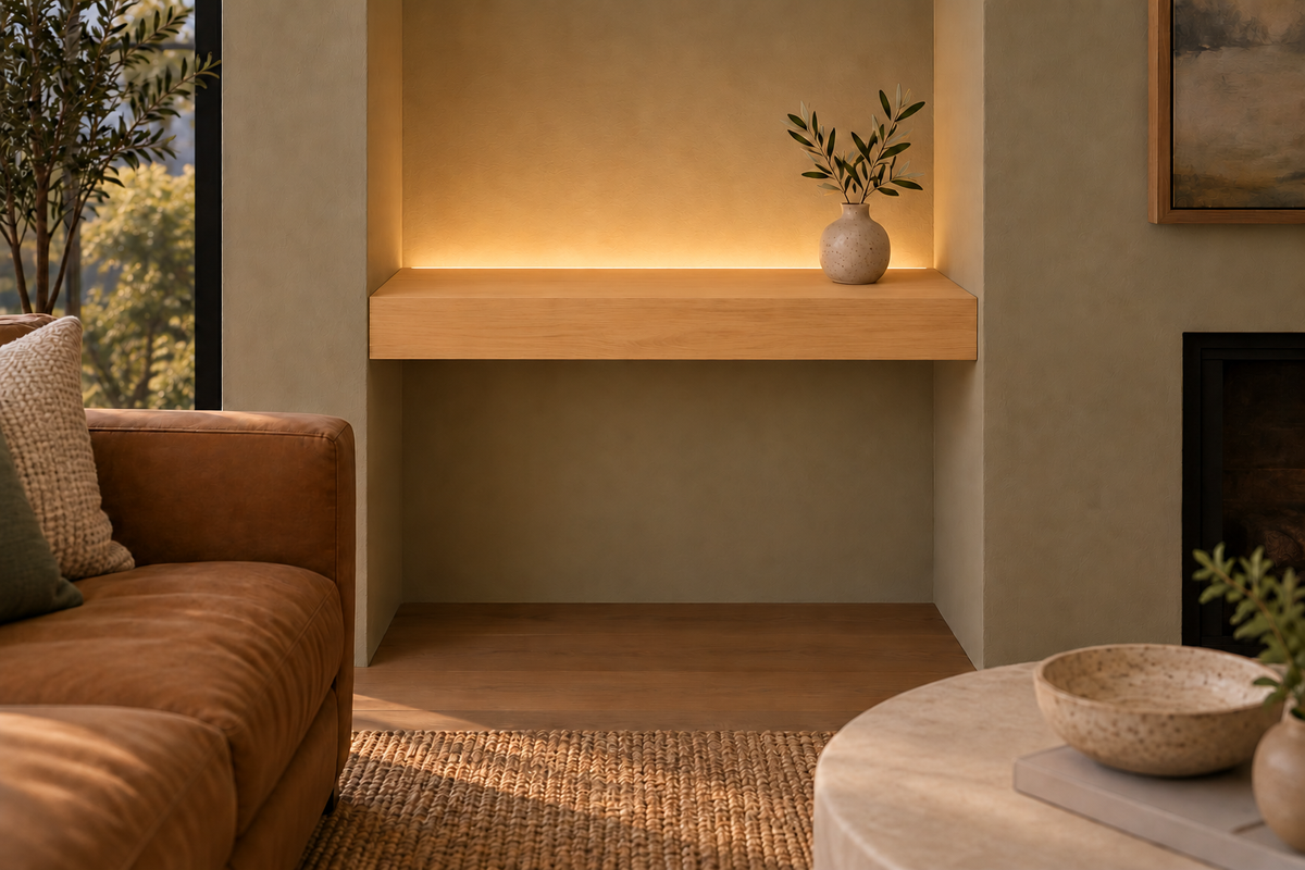 Natural Clear Alder floating shelf — Top Rear LED-ready — Rubio Monocoat Pure