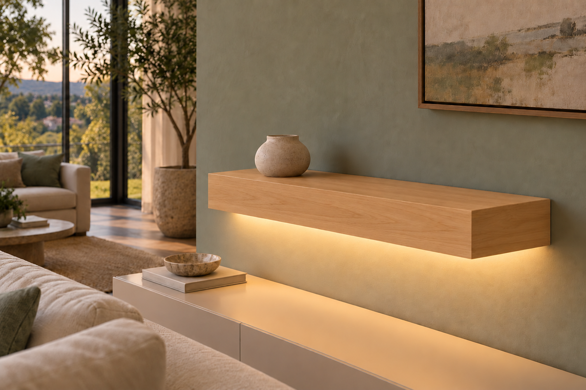 Natural Clear Alder floating shelf — Bottom Front LED-ready — Rubio Monocoat Pure