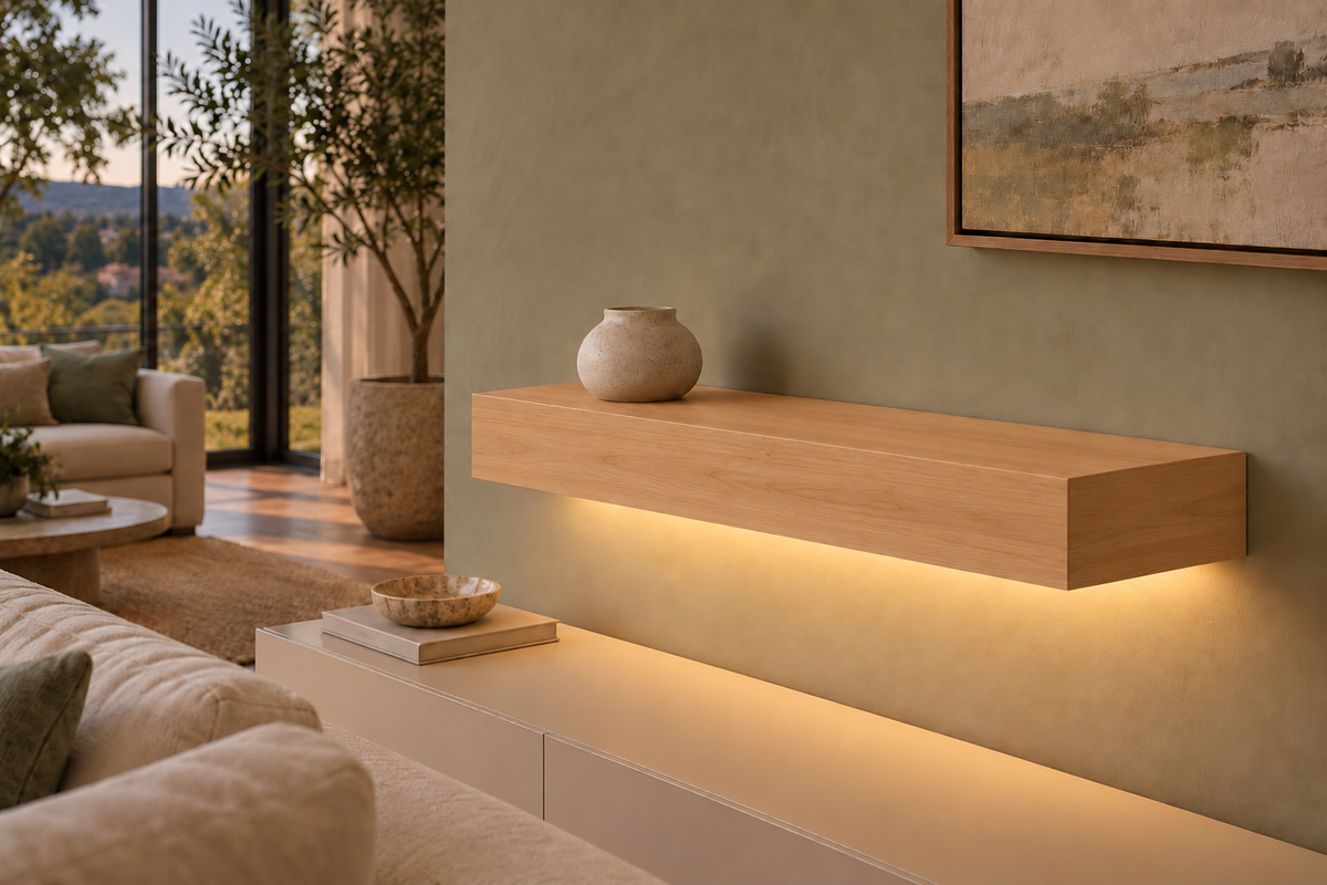 Natural Clear Alder floating shelf — Bottom Rear LED-ready — Rubio Monocoat Pure