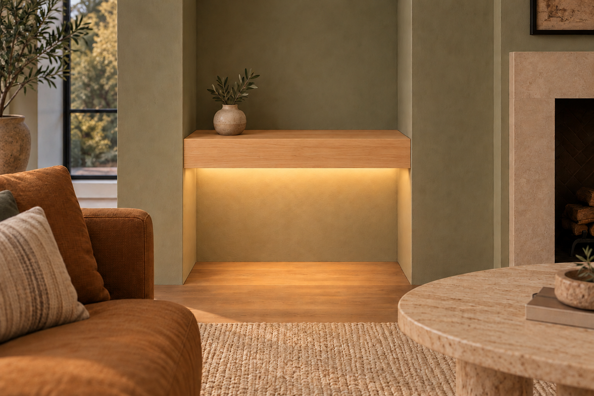 Natural Clear Alder floating shelf — Bottom Front LED-ready — Rubio Monocoat Pure