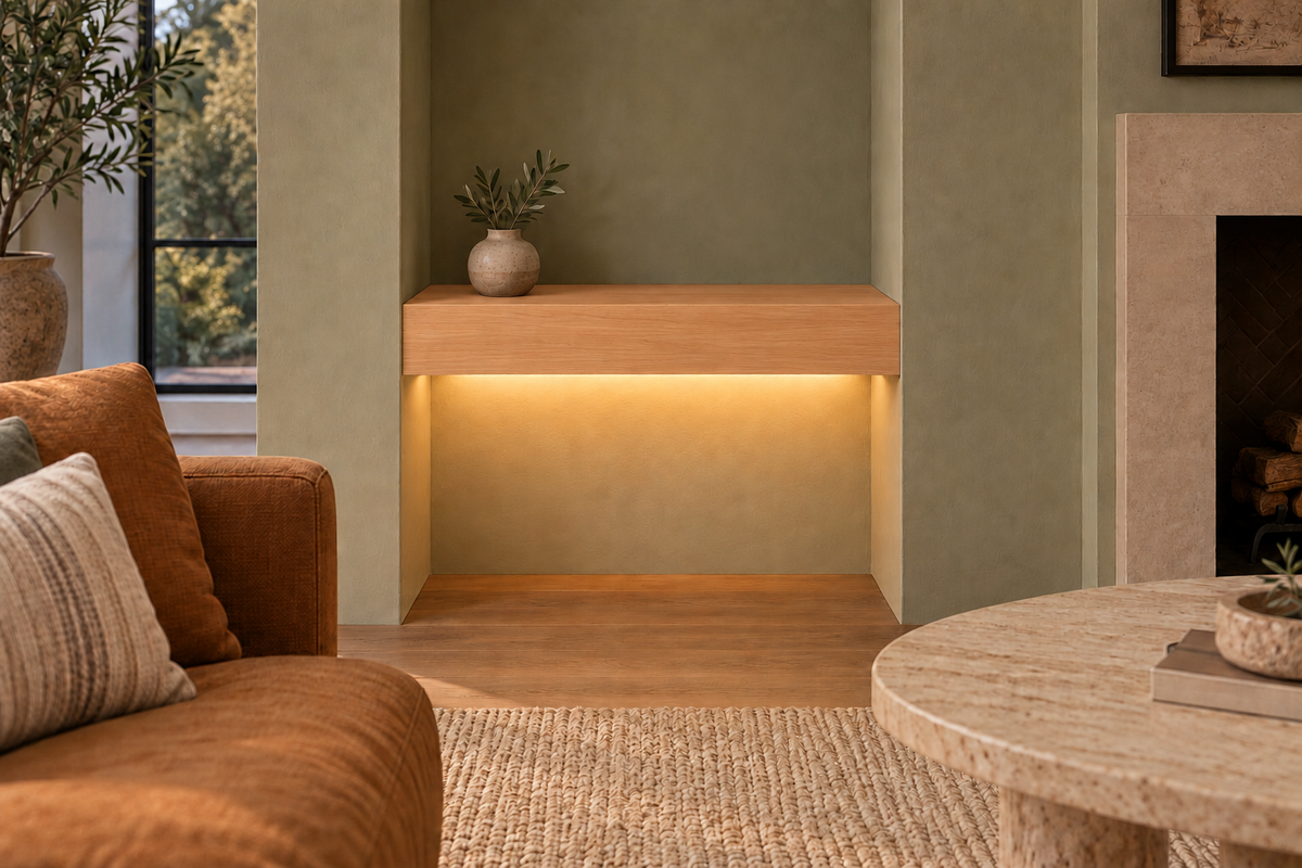 Natural Clear Alder floating shelf — Bottom Rear LED-ready — Rubio Monocoat Pure
