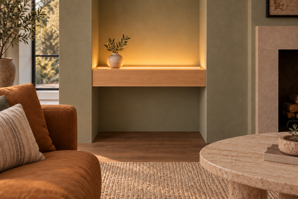 Natural Clear Alder floating shelf — Top Front LED-ready — Rubio Monocoat Pure