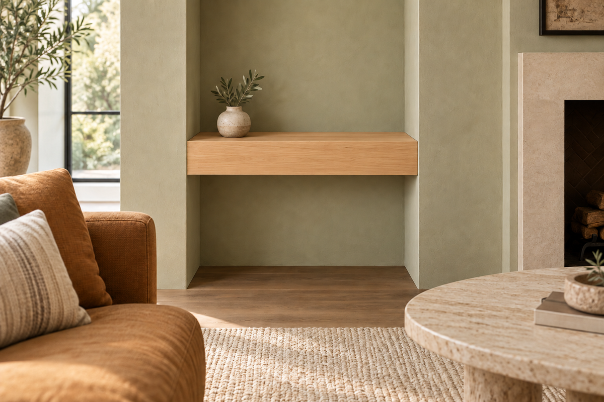 Natural Clear Alder floating shelf — unlit — Rubio Monocoat Pure