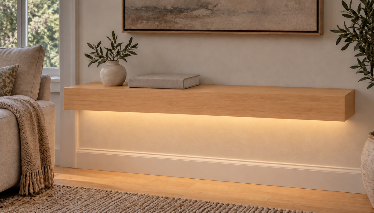 Natural Clear Alder floating shelf — Bottom Front LED-ready — Rubio Monocoat Pure