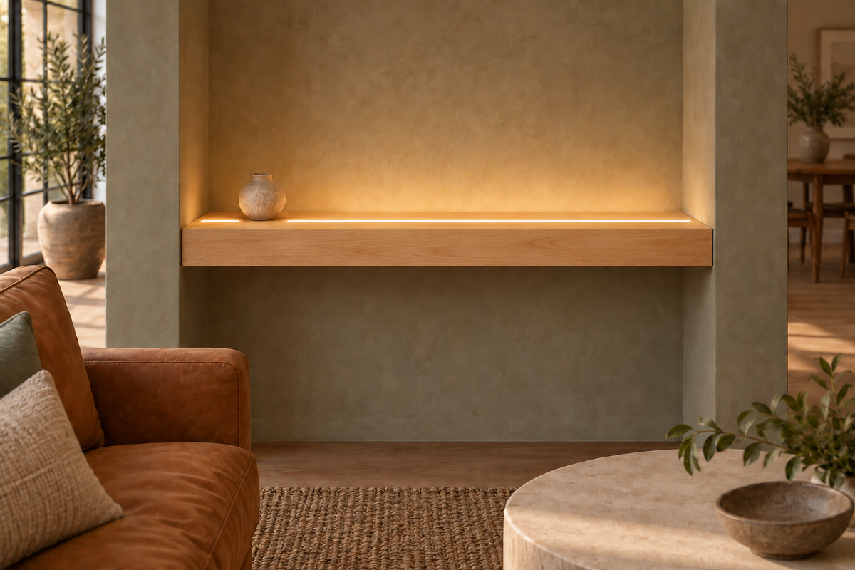 Natural Clear Alder floating shelf — Top Front LED-ready — Rubio Monocoat Pure