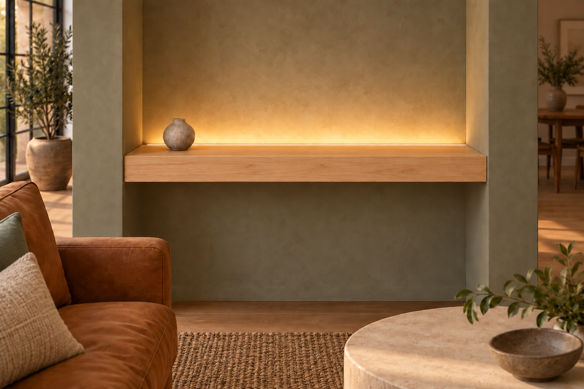Natural Clear Alder floating shelf — Top Rear LED-ready — Rubio Monocoat Pure
