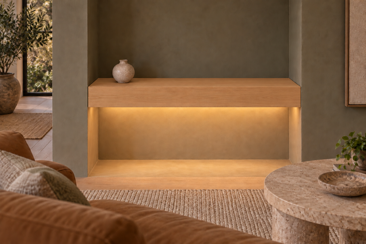 Natural Clear Alder floating shelf — Bottom Front LED-ready — Rubio Monocoat Pure