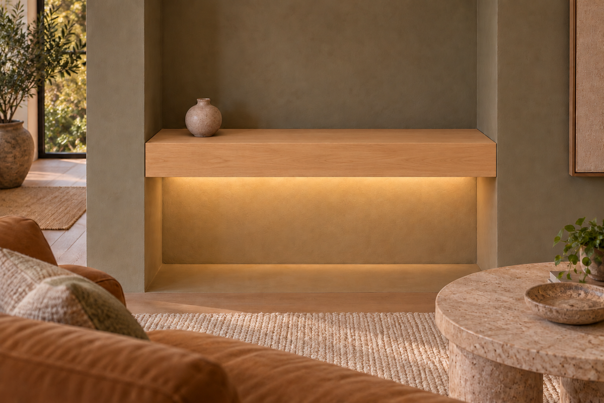 Natural Clear Alder floating shelf — Bottom Rear LED-ready — Rubio Monocoat Pure
