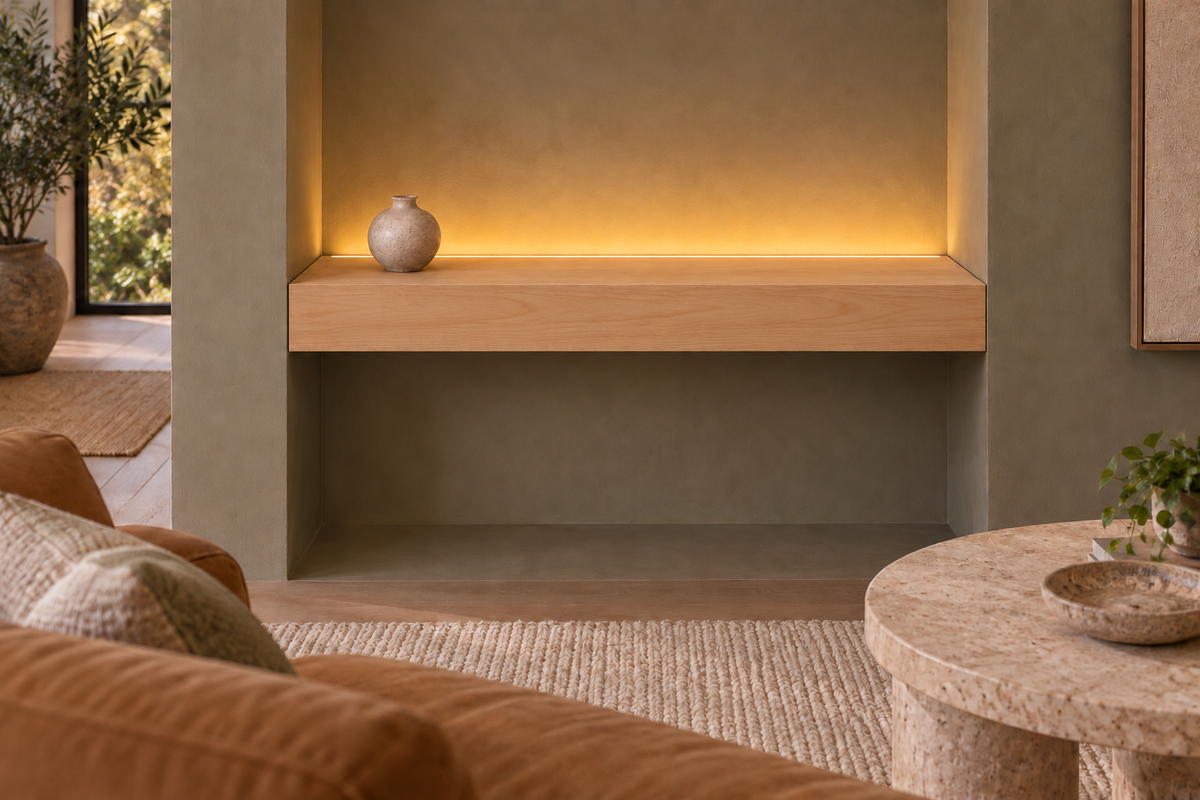 Natural Clear Alder floating shelf — Top Rear LED-ready — Rubio Monocoat Pure