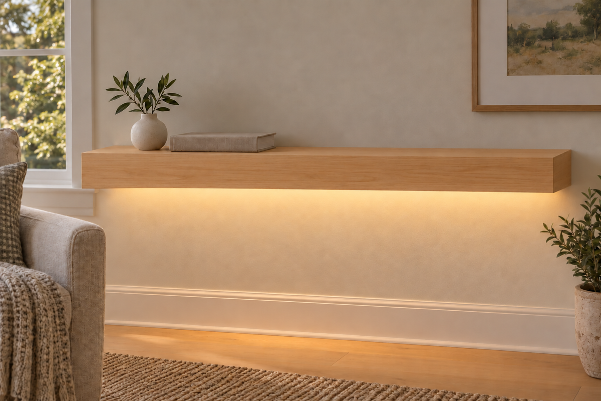 Natural Clear Alder floating shelf — Bottom Front LED-ready — Rubio Monocoat Pure