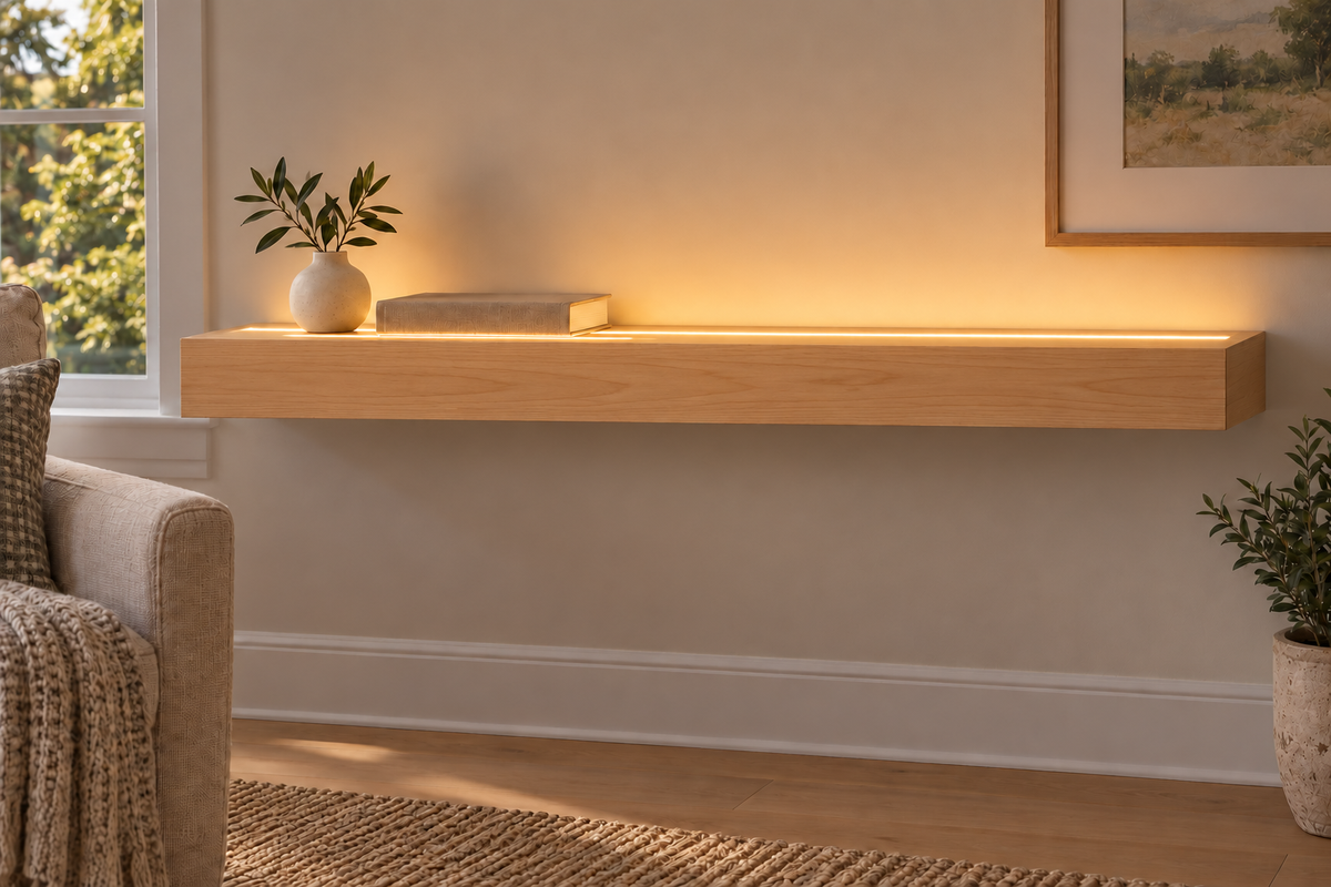 Natural Clear Alder floating shelf — Top Front LED-ready — Rubio Monocoat Pure