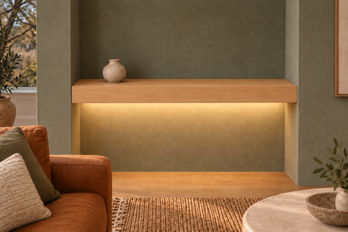 Natural Clear Alder floating shelf — Bottom Rear LED-ready — Rubio Monocoat Pure