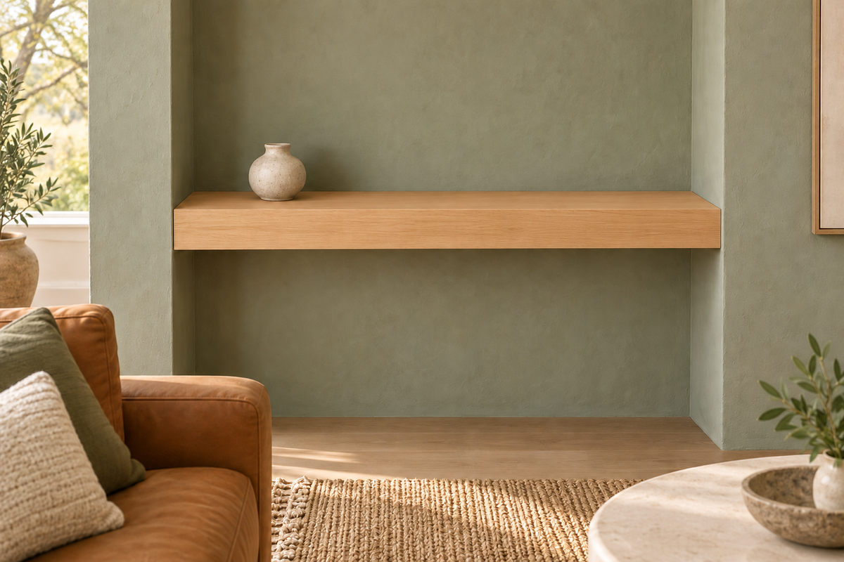 Natural Clear Alder floating shelf — unlit — Rubio Monocoat Pure