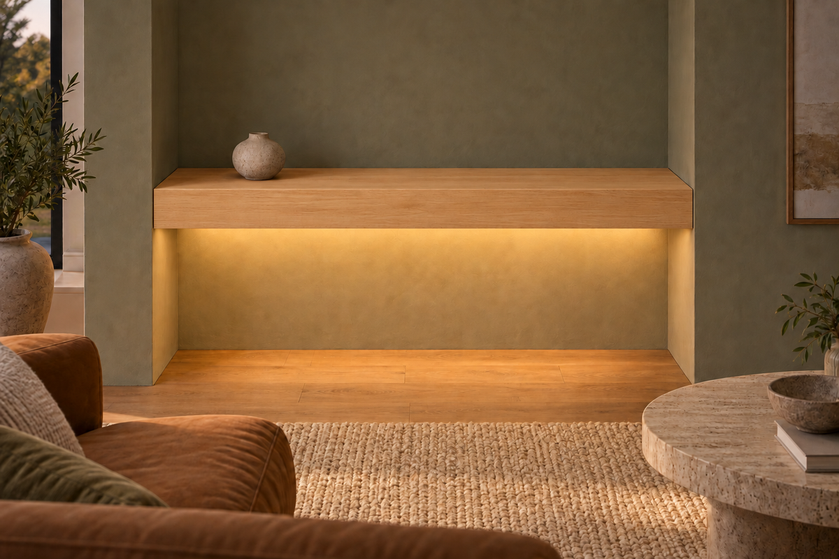 Natural Clear Alder floating shelf — Bottom Front LED-ready — Rubio Monocoat Pure