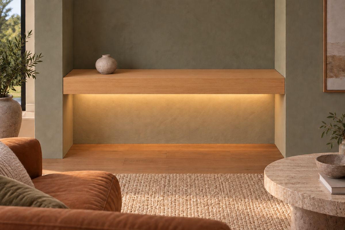Natural Clear Alder floating shelf — Bottom Rear LED-ready — Rubio Monocoat Pure