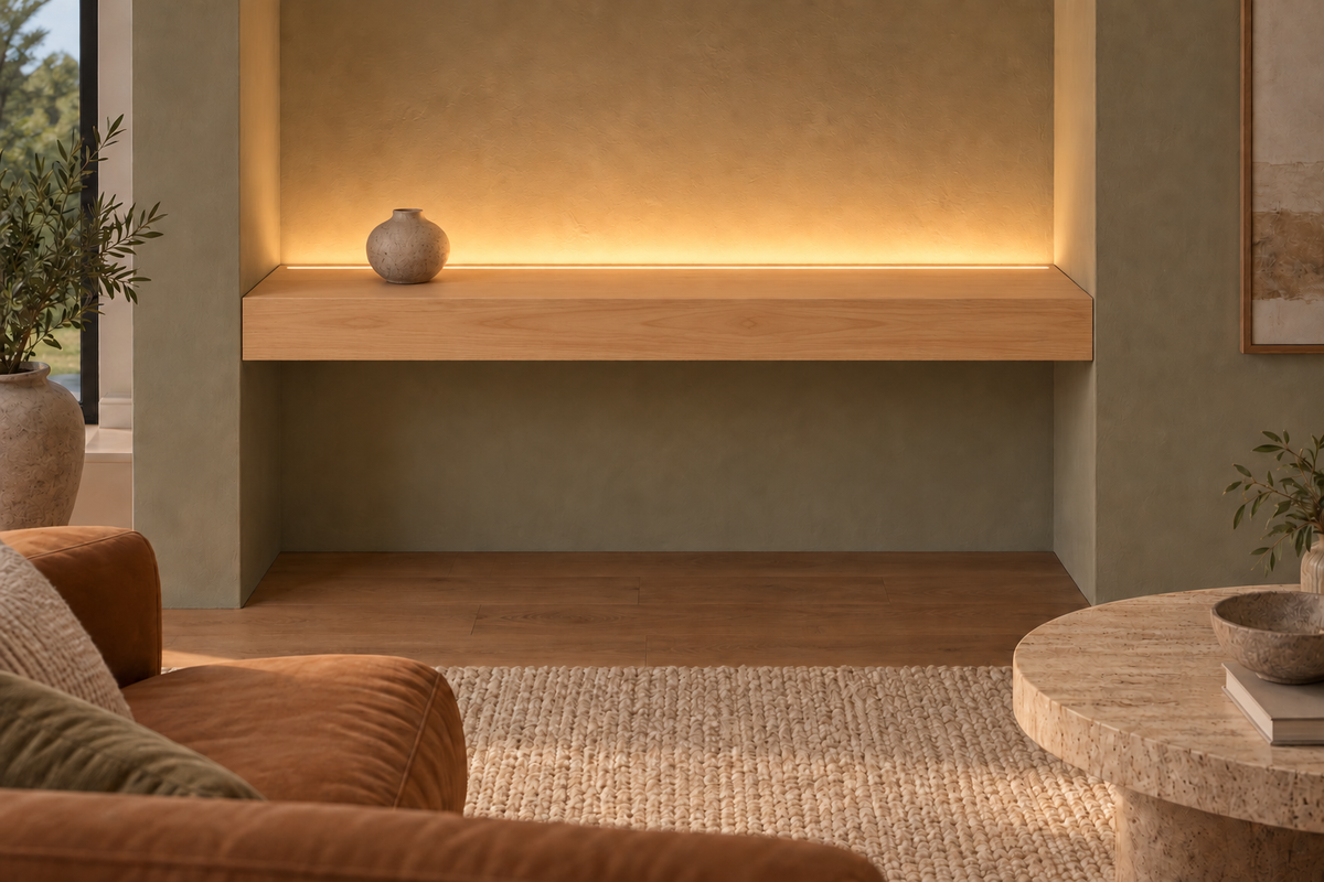 Natural Clear Alder floating shelf — Top Rear LED-ready — Rubio Monocoat Pure
