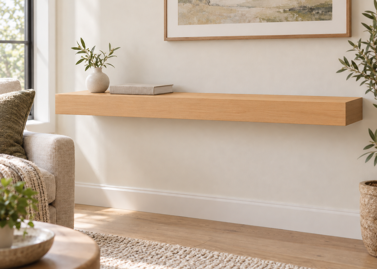 gentry stinson clear alder shelf 42-inch long, 3-inch thick standard natural unlit living-room rendering