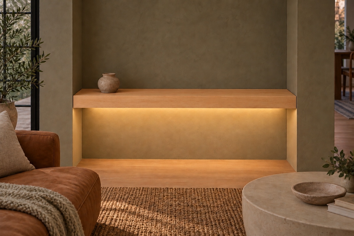 Natural Clear Alder floating shelf — Bottom Front LED-ready — Rubio Monocoat Pure