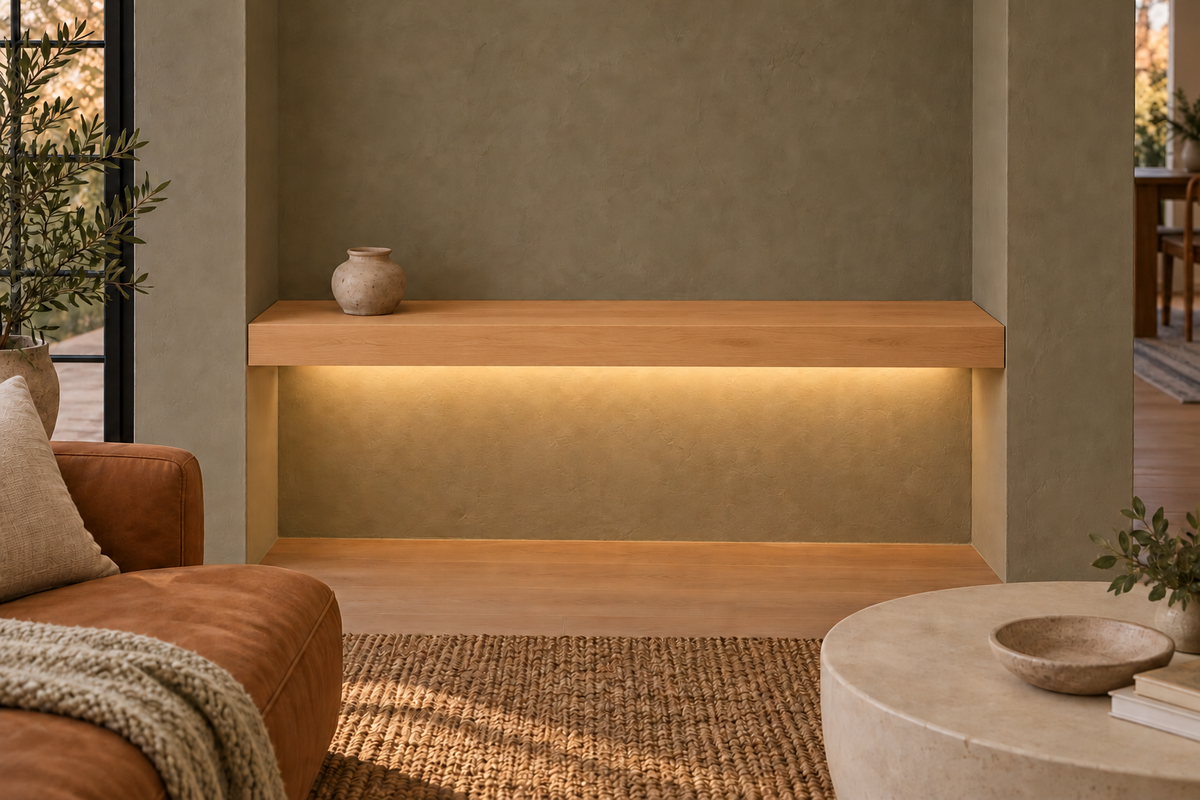 Natural Clear Alder floating shelf — Bottom Rear LED-ready — Rubio Monocoat Pure