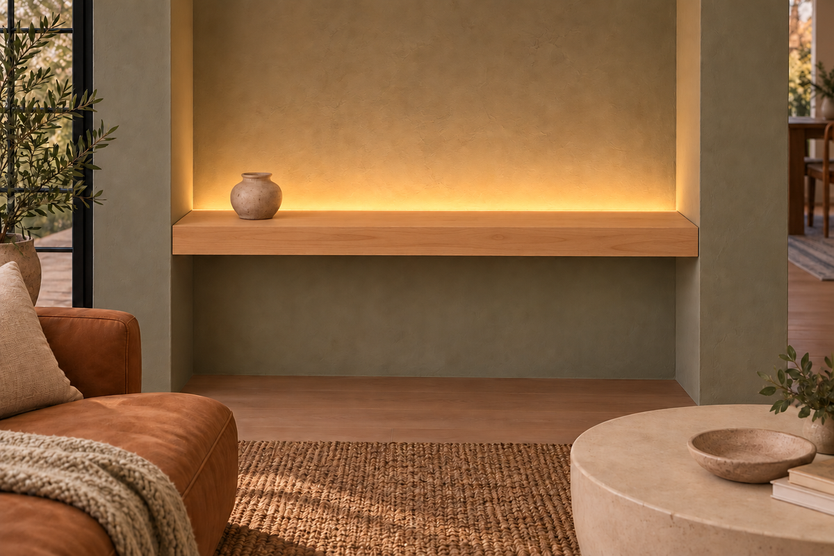 Natural Clear Alder floating shelf — Top Rear LED-ready — Rubio Monocoat Pure