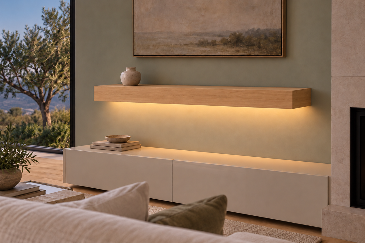 Natural Clear Alder floating shelf — Bottom Front LED-ready — Rubio Monocoat Pure