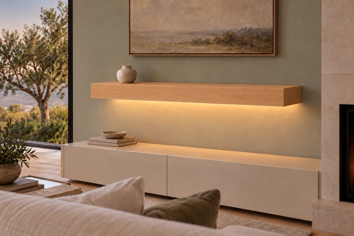 Natural Clear Alder floating shelf — Bottom Rear LED-ready — Rubio Monocoat Pure