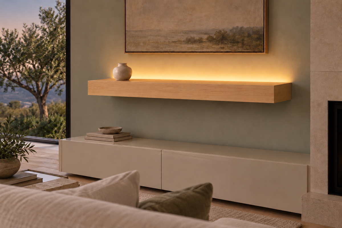Natural Clear Alder floating shelf — Top Rear LED-ready — Rubio Monocoat Pure