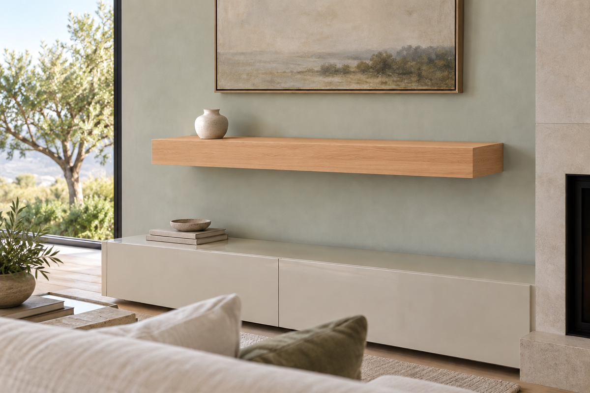 gentry stinson clear alder shelf 42-inch long, 4-inch thick standard natural unlit living-room rendering