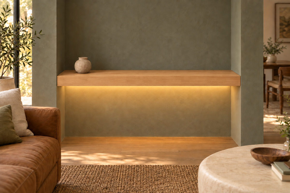 Natural Clear Alder floating shelf — Bottom Front LED-ready — Rubio Monocoat Pure