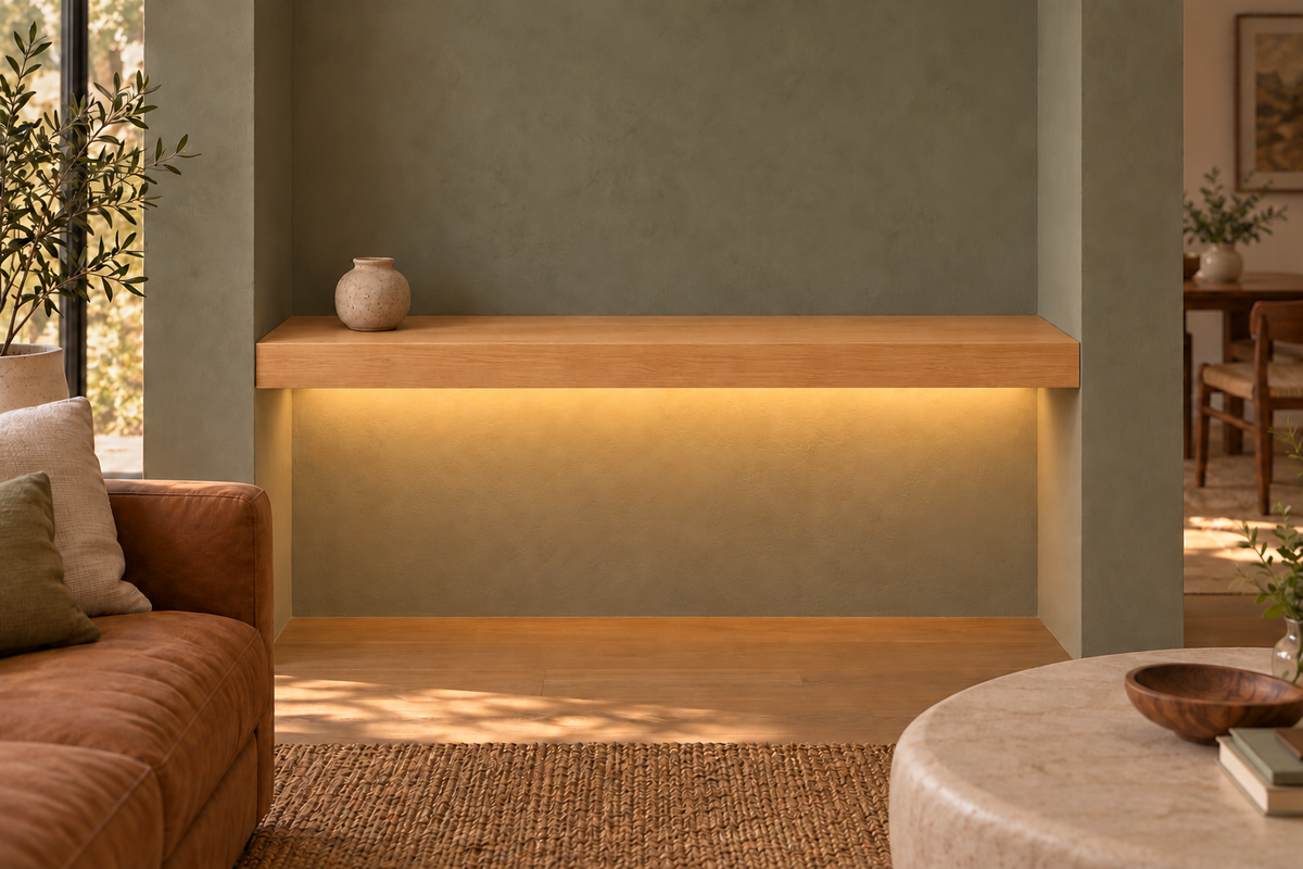 Natural Clear Alder floating shelf — Bottom Rear LED-ready — Rubio Monocoat Pure