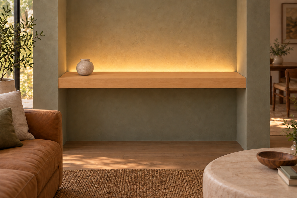Natural Clear Alder floating shelf — Top Rear LED-ready — Rubio Monocoat Pure