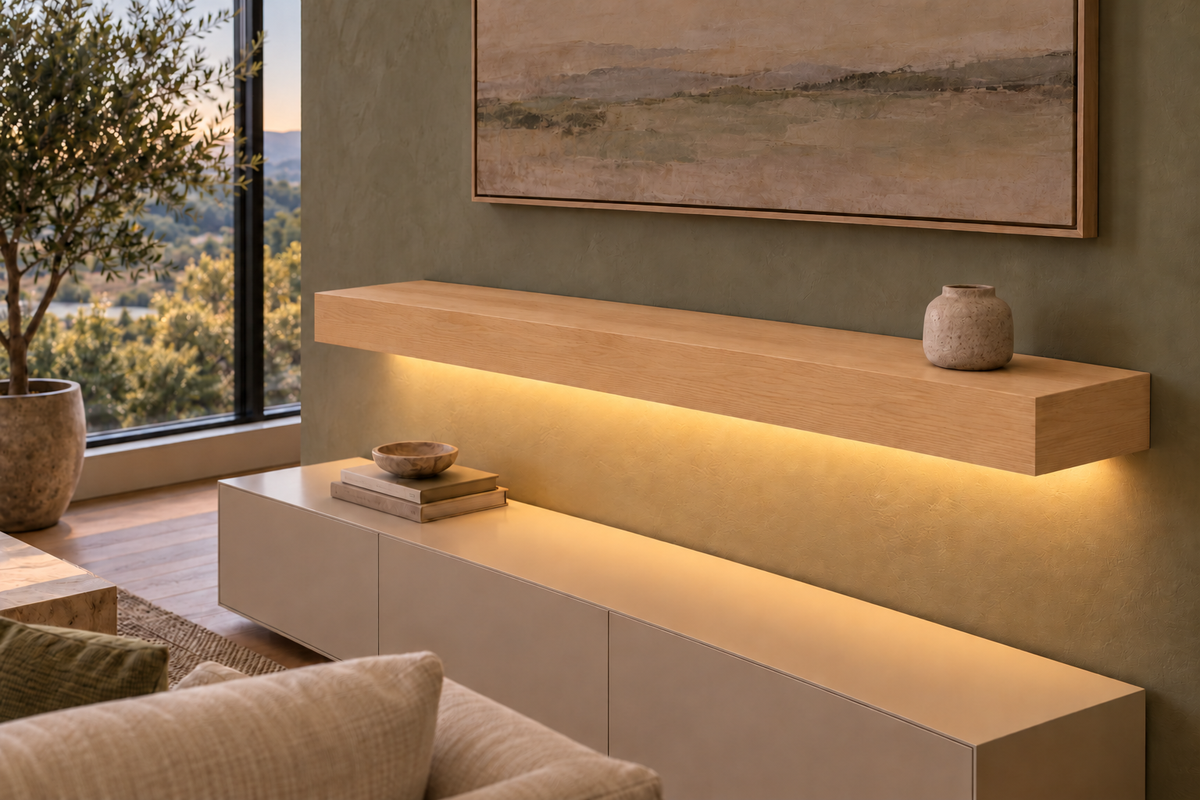 Natural Clear Alder floating shelf — Bottom Front LED-ready — Rubio Monocoat Pure