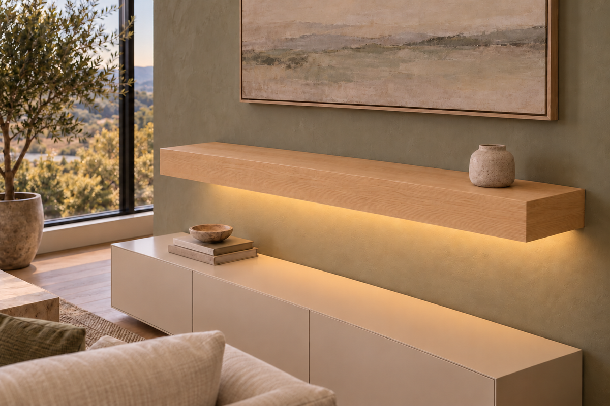 Natural Clear Alder floating shelf — Bottom Rear LED-ready — Rubio Monocoat Pure