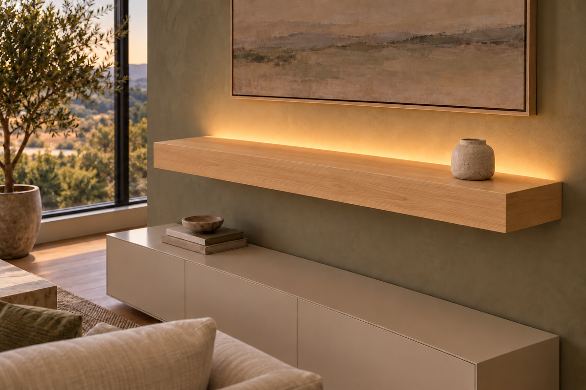 Natural Clear Alder floating shelf — Top Rear LED-ready — Rubio Monocoat Pure