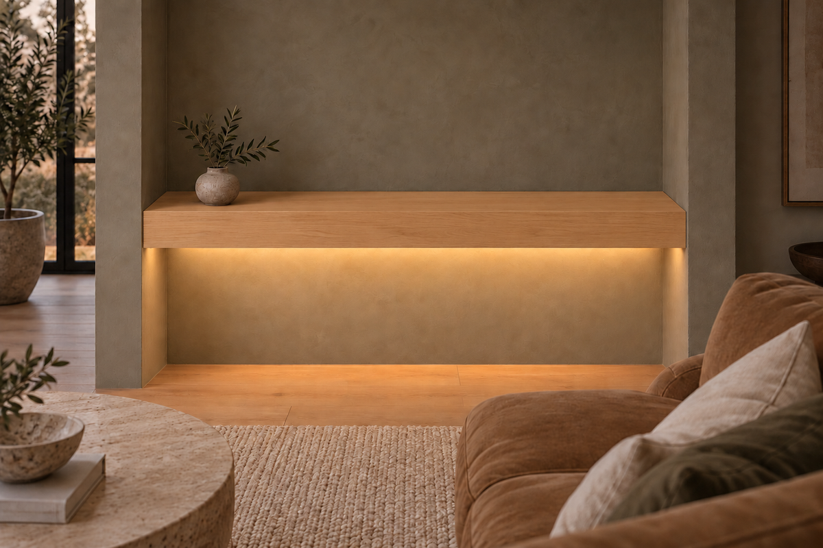 Natural Clear Alder floating shelf — Bottom Front LED-ready — Rubio Monocoat Pure