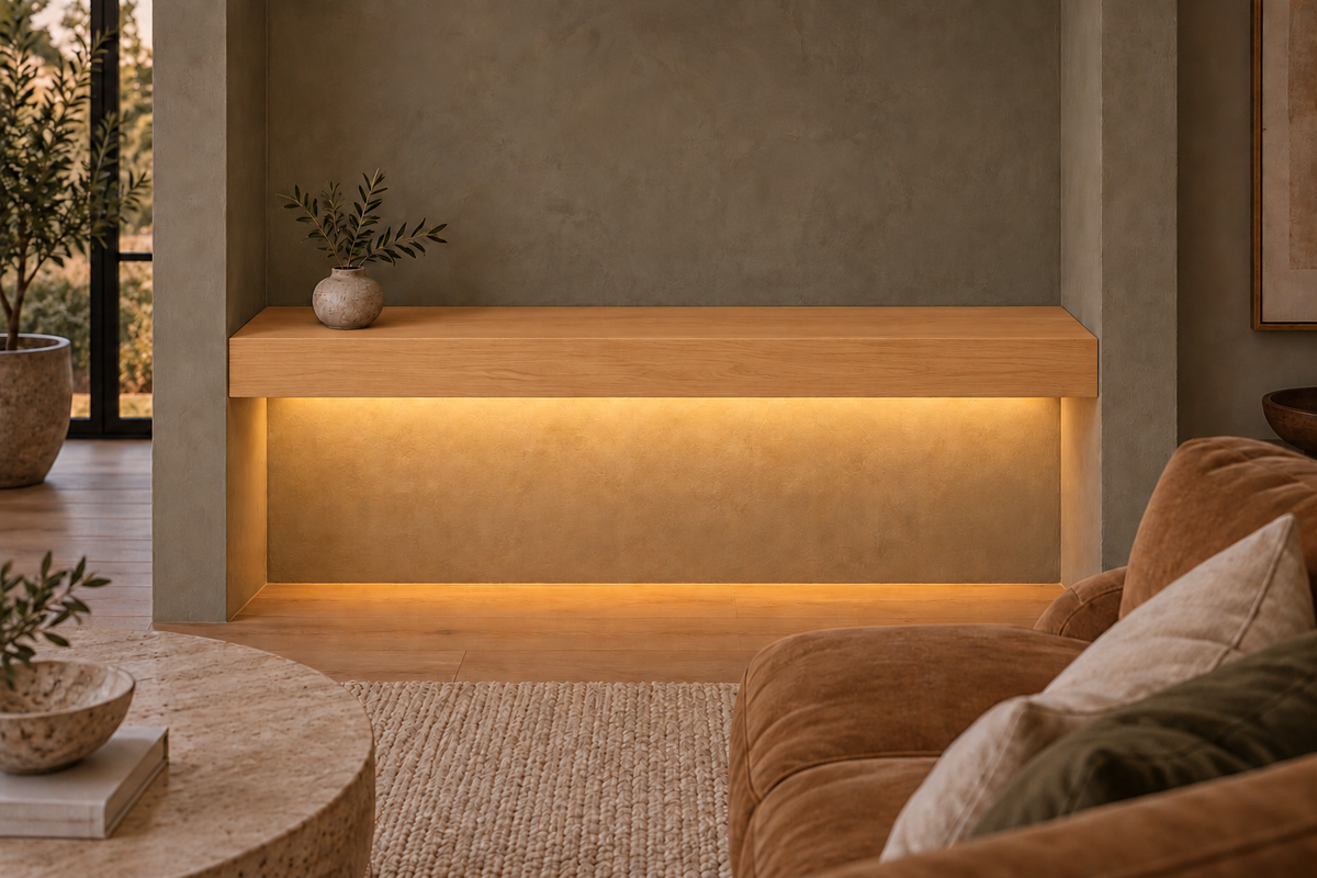 Natural Clear Alder floating shelf — Bottom Rear LED-ready — Rubio Monocoat Pure