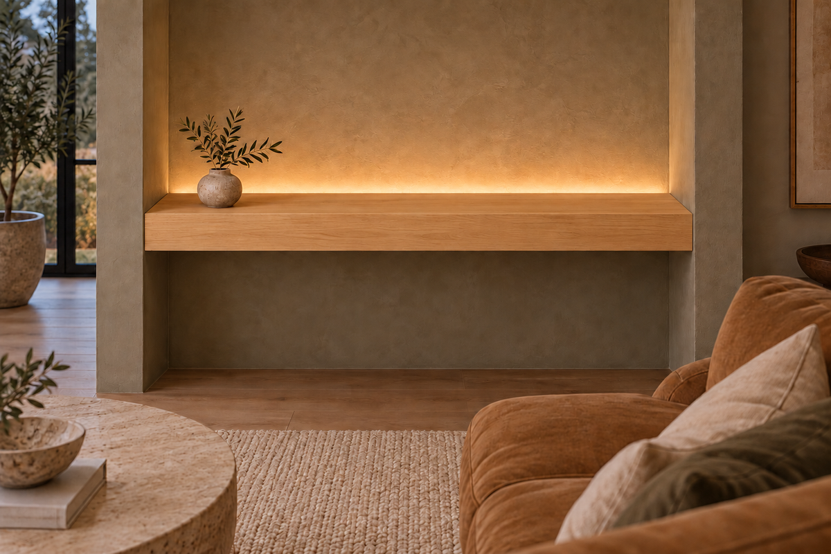 Natural Clear Alder floating shelf — Top Rear LED-ready — Rubio Monocoat Pure